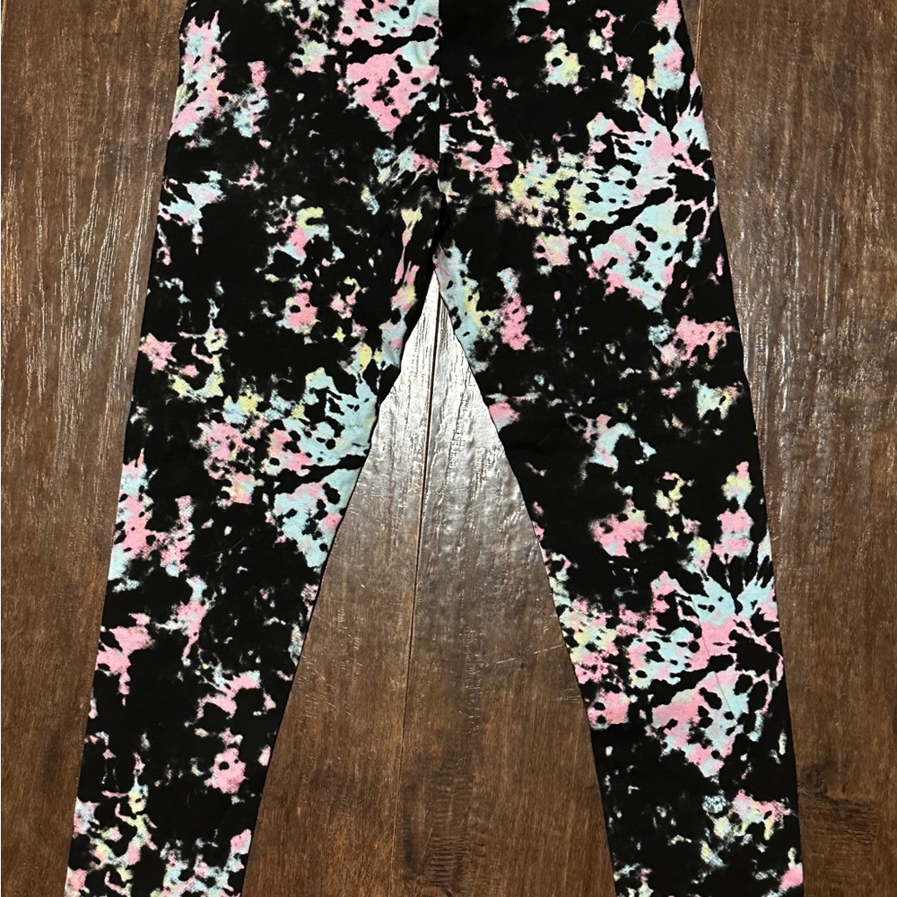 SO Paint Splatter High Rise Black Leggings Active Wear Girls L 10-12